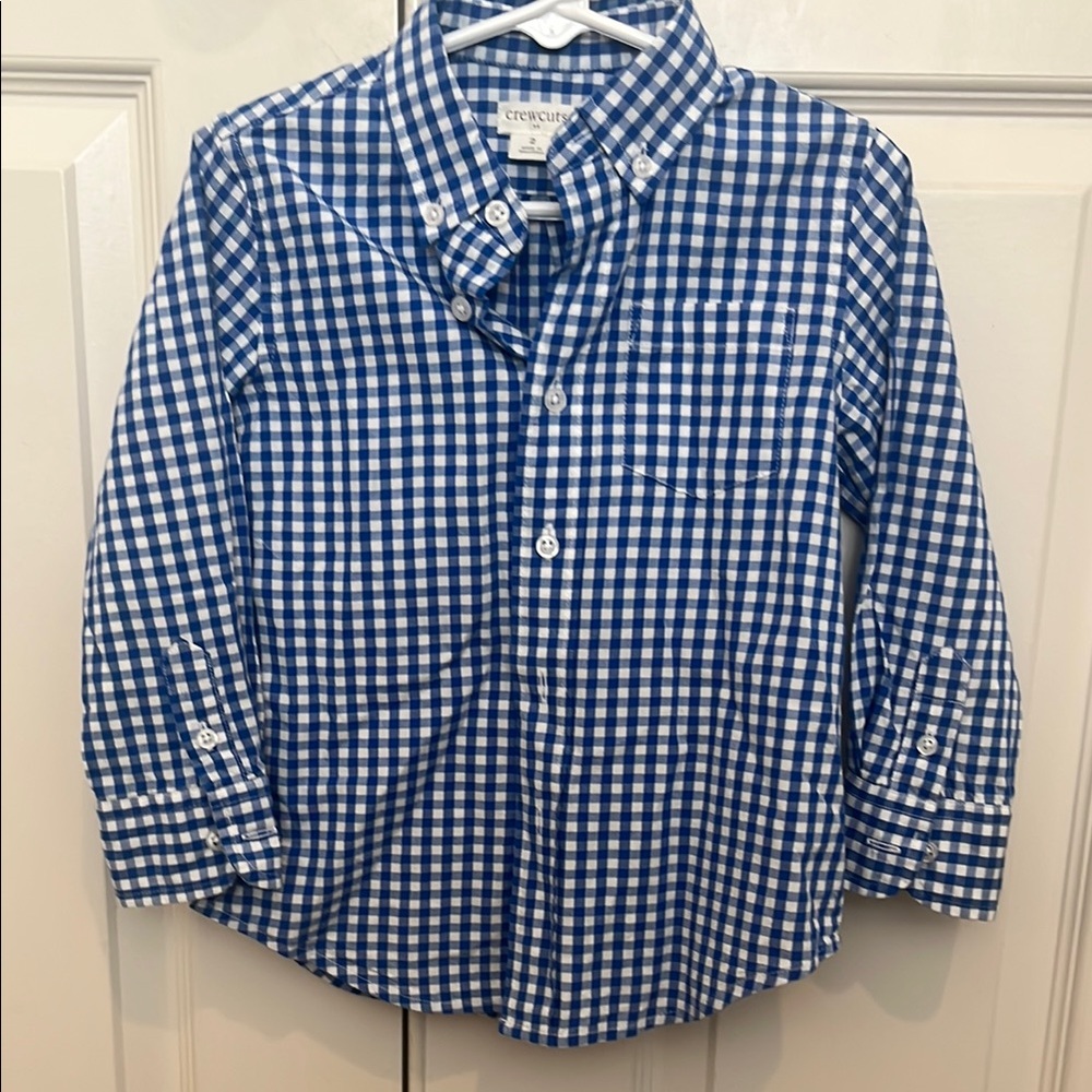 J. Crew Factory Blue Button Down Shirt with Gingham Check Pattern